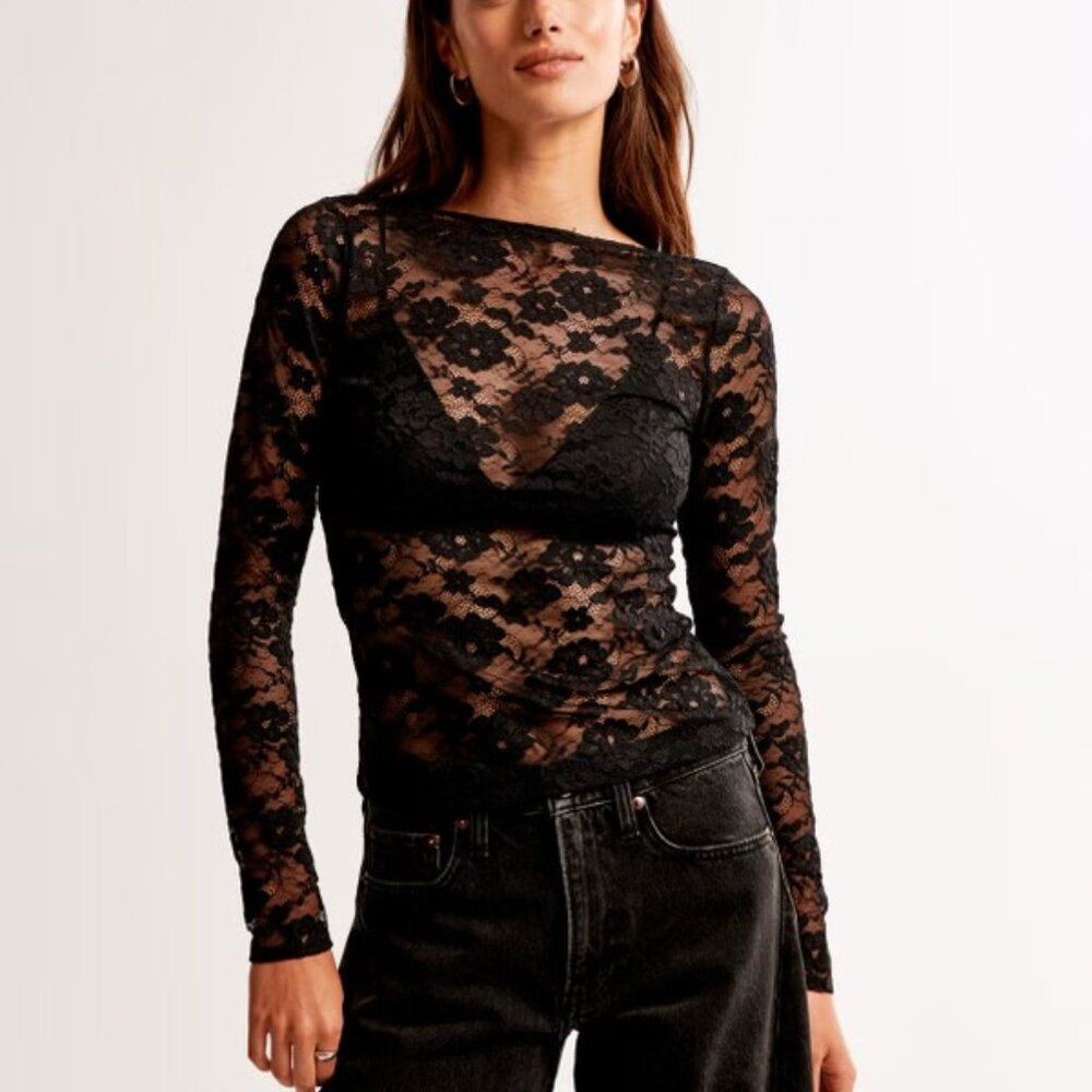 Abercrombie Black Lace Long-Sleeve Top